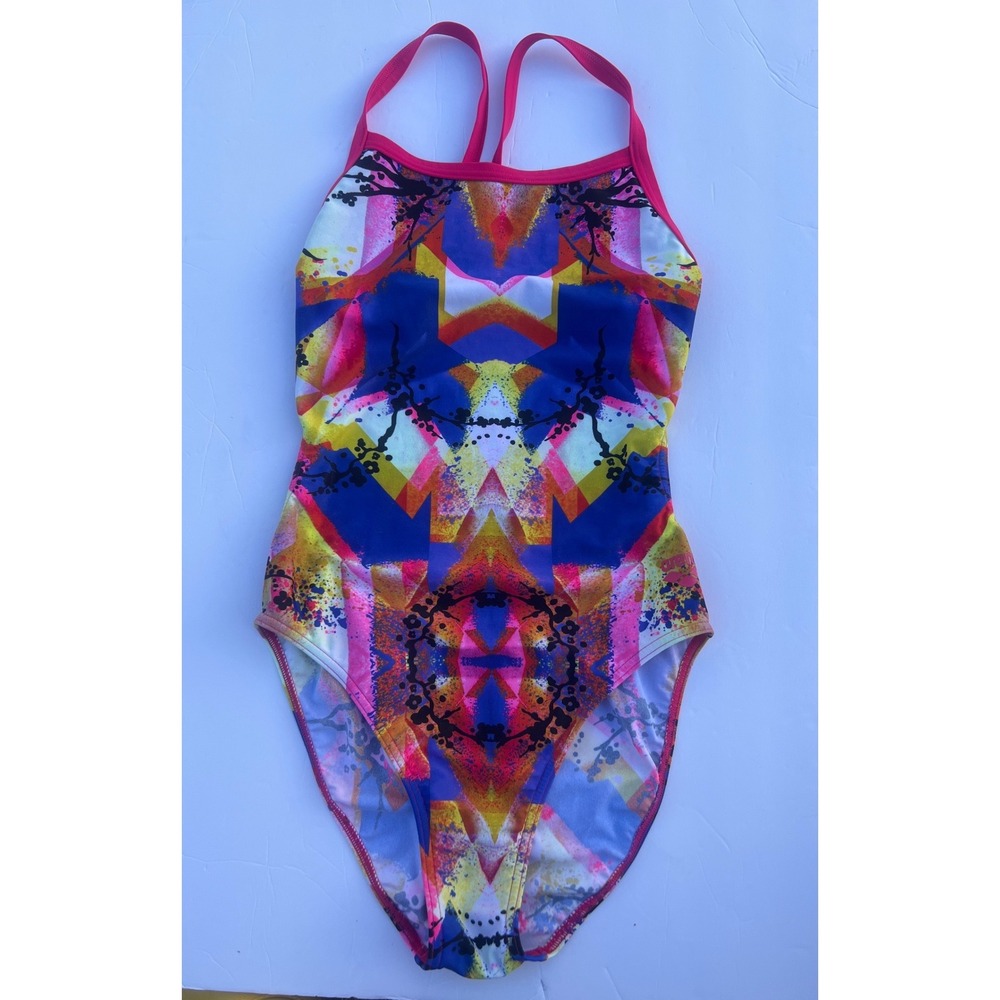 Arena Origami Spray Challenge Back One Piece Swimsuit Multi Color Womens 32